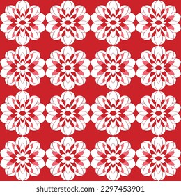 Peppermint and chinoiserie motifs with paper chrysanthemums in red and white damask kimono garden make soft and elegant floral repeating fabric pattern, great for timeless tablecloths, peaceful.