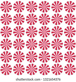 Peppermint cream candies background. Spiral red and white repeated form. Sweet shop design. Vector illustration.