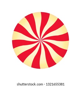 Peppermint cream candy. Spiral red and yellow form. Sweet shop design. Vector illustration isolated on white.