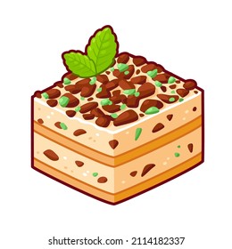 Peppermint Crisp Tart, traditional South African dessert. Mint chocolate icebox cake. Cartoon drawing, vector clip art illustration.