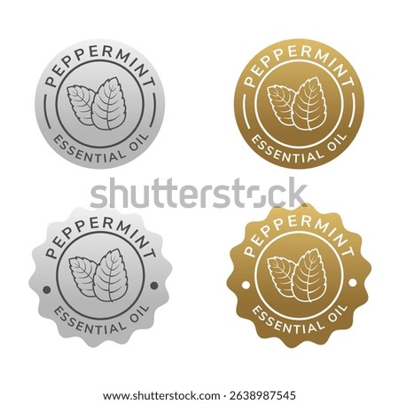 peppermint essential oil badge silver and gold color. natural ingredient for cosmetic or medical. 