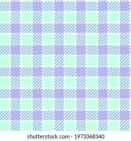 Peppermint green and China blue gingham plaid. Seamless vector check pattern suitable for fashion, home decor and stationary.