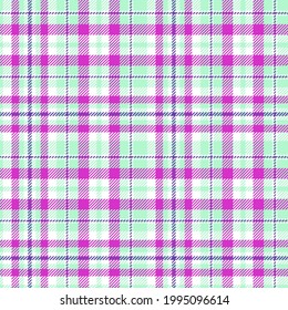 Peppermint green and violet plaid. Seamless vector check pattern. Colourful summer tartan suitable for fashion, home decor and stationary.