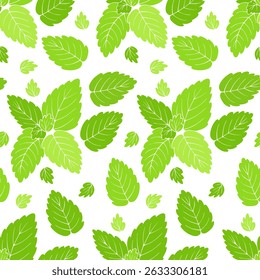 Peppermint leaves seamless pattern vector illustration for textiles packaging wallpaper digital backgrounds culinary project botanical themes
