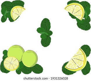 menta con marco de limón, hojas de color, marcos vectoriales decorados con texto rectangular y circular