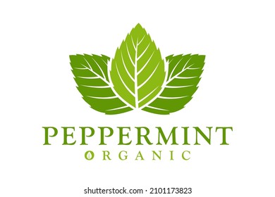 Peppermint Mint leaves and Heart Love logo design inspiration