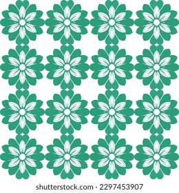 Peppermint motifs and lucky clovers in green and white garden of chrysanthemums and damask create colorful and festive repeating pattern on fabric, suitable for spring curtains, classic.