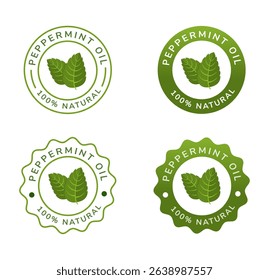 peppermint oil badge white and green color. natural ingredient for cosmetic or medical. 