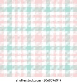 Peppermint and pale pink plaid. Seamless vector tartan suitable for fashion, home decor or stationary.