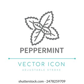 Peppermint Scent Line Icon, Food Flavor Symbol, Candle and Soap Fragrance Vector Symbol, Cosmetics Perfume Ingredient Logo Label