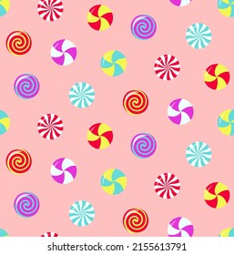 Peppermint swirl candies seamless pattern. Vector illustration.