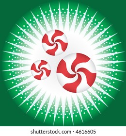 Peppermints on a green star background