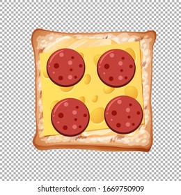 Pepperoni and cheese on bread on transparent background illustration