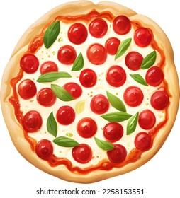 Pepperoni Cheese Pizza Isolated Detailed Hand Drawn Painting Illustration