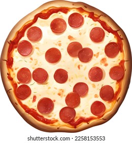 Pepperoni Cheese Pizza Isolated Detailed Hand Drawn Painting Illustration