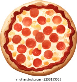 Pepperoni Cheese Pizza Isolated Detailed Hand Drawn Painting Illustration