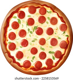 Pepperoni Cheese Pizza Isolated Detailed Hand Drawn Painting Illustration