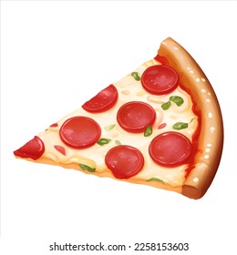 Pepperoni Cheese Pizza Slice Isolated Detailed Hand Drawn Painting Illustration