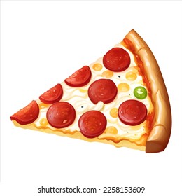 Pepperoni Cheese Pizza Slice Isolated Detailed Hand Drawn Painting Illustration