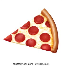 Pepperoni Cheese Pizza Slice Isolated Detailed Hand Drawn Painting Illustration