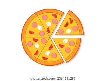 Pepperoni Cheese Pizza Vector Flat Design