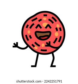 pepperoni meat character color icon vector. pepperoni meat character sign. isolated symbol illustration