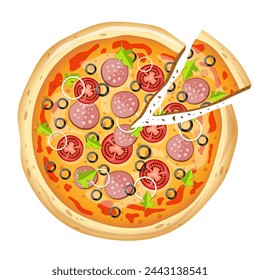 Pepperoni and mushroom pizza illustration vector on white background