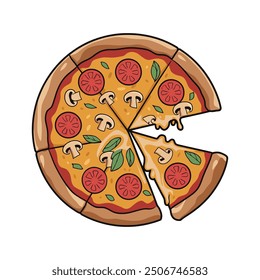 Pepperoni and Mushroom Pizza Slice Illustration