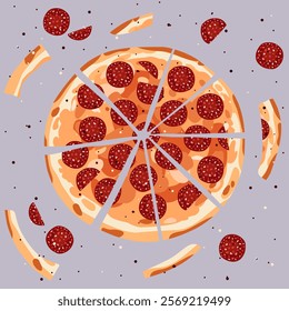 Pepperoni pizza. Crust pizza. Italian food. Vector pattern. 