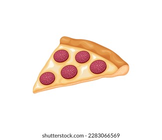 Pepperoni pizza. Delicious slice of pizza with sausage and cheese. A dish of Italian cuisine. Fast food. Vector illustration isolated on a white background