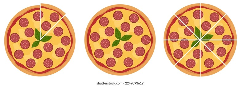 Pepperoni pizza in flat style. Vector illustration