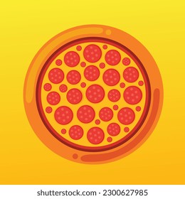 Pepperoni Pizza Flat Vector Illustration