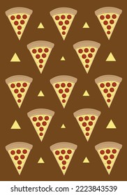 Pepperoni pizza flat vector wallpaper. Cute pepperoni pizza cartoon vector wallpaper for graphic design, illustration, and decorative element