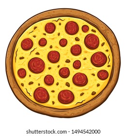 Pepperoni pizza hand drawn isolated on white background, vector illustration