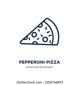 pepperoni pizza icon from bistro and restaurant collection. Thin linear pepperoni pizza, lunch, cheese outline icon isolated on white background. Line vector pepperoni pizza sign, symbol for web and 