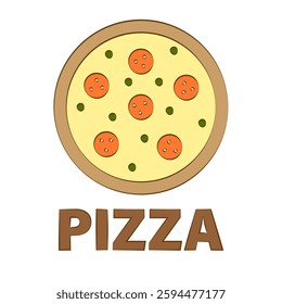 Pepperoni pizza icon. Classic Italian dish. Round cheesy snack. Vector food illustration.