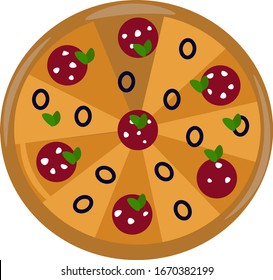 Pepperoni pizza, illustration, vector on white background.