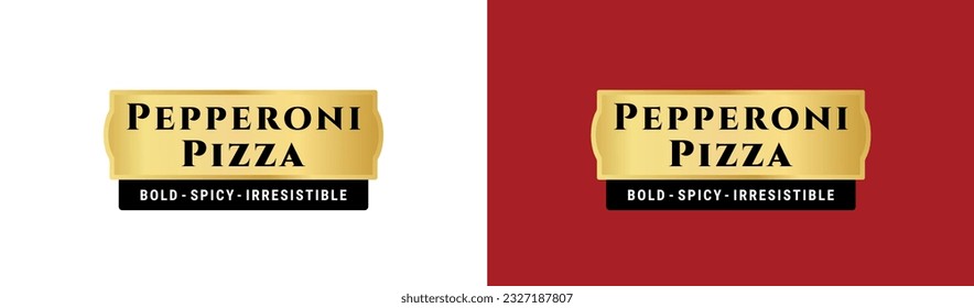 Pepperoni pizza label or Pepperoni pizza flavor label vector isolated in flat style. Pepperoni pizza label for product packaging design element. Pepperoni pizza flavor label for packaging design eleme