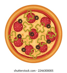 Pepperoni pizza with olives and sweet peppers