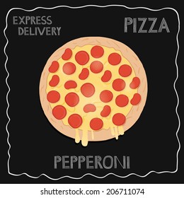 Pepperoni pizza on chalkboard background 