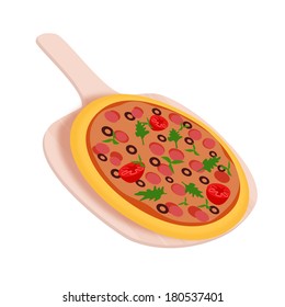 Pepperoni pizza on the small shovel