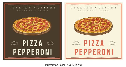 Pepperoni Pizza On Wooden Board Illustration For Menu