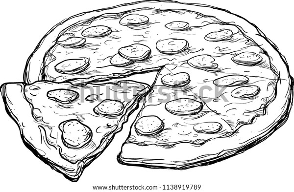 Pepperoni Pizza Sketch Stock Vector Royalty Free