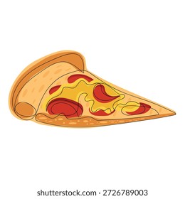Pepperoni Pizza Slice, Doodle Style, Vector Illustration. Bright doodle style illustration of juicy pepperoni pizza slice with cheese and thin salami. Perfect for fast food banners, ads, and promo graphics.