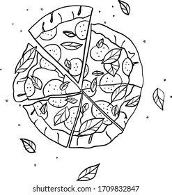 Pepperoni pizza slice drawing. Vector hand drawn pizza illustration on isolated white background. 