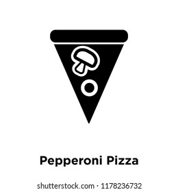 Pepperoni Pizza Slice icon vector isolated on white background, logo concept of Pepperoni Pizza Slice sign on transparent background, filled black symbol