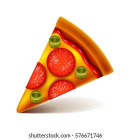 Pepperoni pizza slice isolated photo-realistic vector illustration