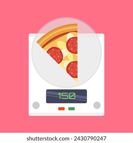 pepperoni pizza slice on digital kitchen
scales top view vector illustration