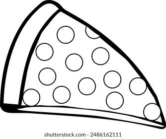 Pepperoni pizza slice, simple coloring page, vector illustration.