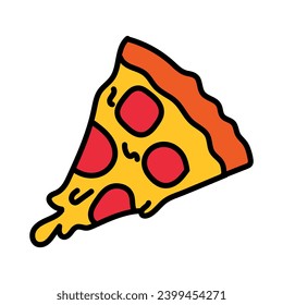 Pepperoni pizza slice vector illustration. Melted cheese.